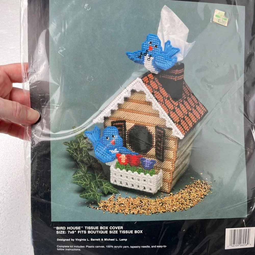 Bucilla Bird House Canvas Tissue Box Cover Kit 6056 Vintage 1990 Bluebird Sealed